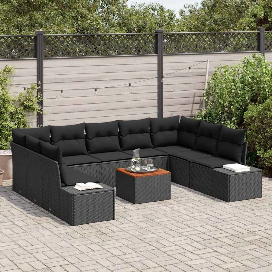 Ensemble de canapé de jardin avec coussin 10 pcs Noir polyrotin - 3
