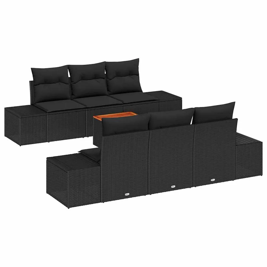 Ensemble de canapé de jardin avec coussin 7 pcs Noir polyrotin - 2