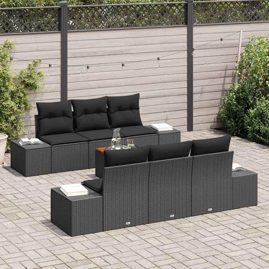 Ensemble de canapé de jardin avec coussin 7 pcs Noir polyrotin - 3