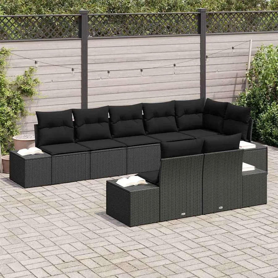 Ensemble de canapé de jardin avec coussin 8 pcs Noir polyrotin - 3