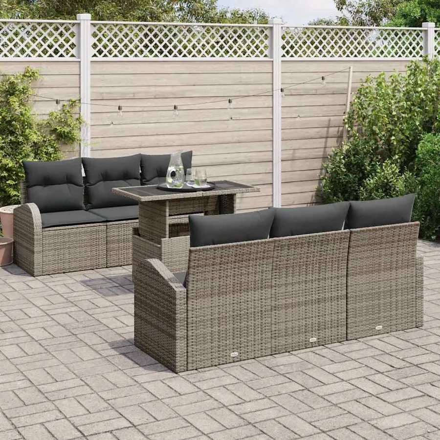 Ensemble de canapé de jardin avec coussin 7 pcs Gris Poly rotin - 3