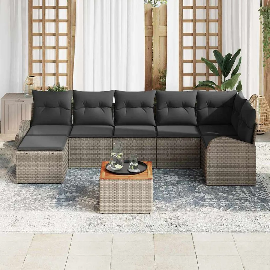 Ensemble de canapé de jardin avec coussin 8 pcs Gris polyrotin - 3
