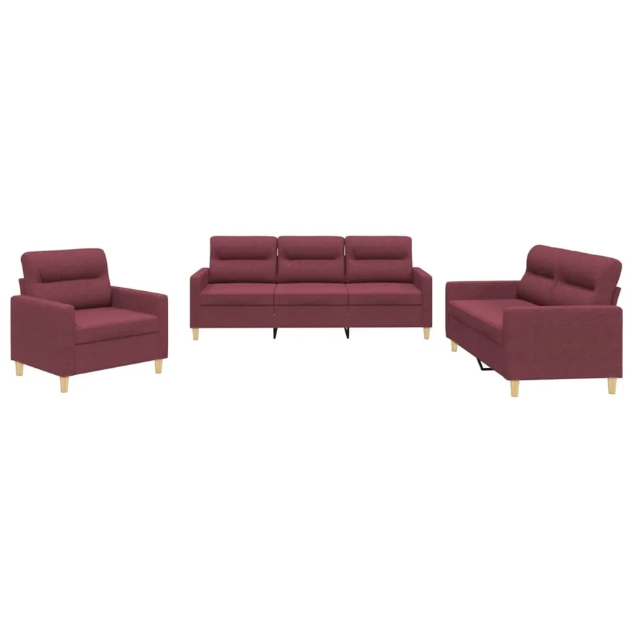 Ensemble de canapés 3 pcs avec coussins Rouge bordeaux Tissu - 2