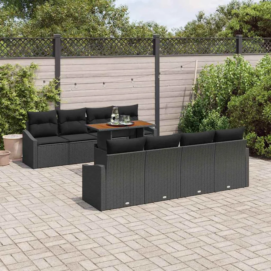 Ensemble de canapé de jardin 9 pcs Noir Poly rotin - 3