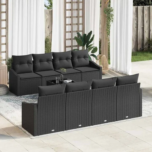 Ensemble de Canapés avec coussin 7 pcs Noir polyrotin