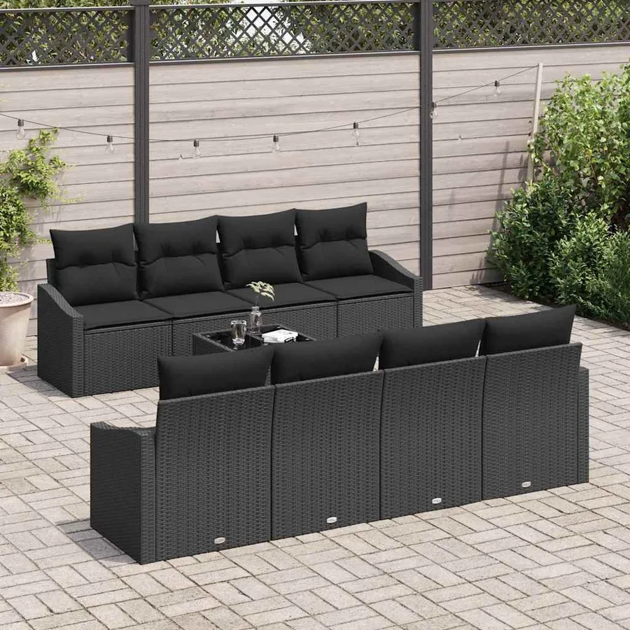 Ensemble de Canapés avec coussin 7 pcs Noir polyrotin - 3