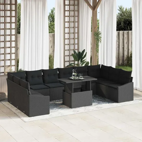 Ensemble de canapé de jardin avec coussin Réglable 11 pcs Noir