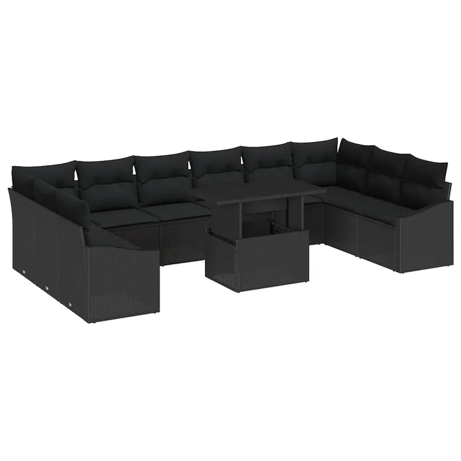 Ensemble de canapé de jardin avec coussin Réglable 11 pcs Noir - 2
