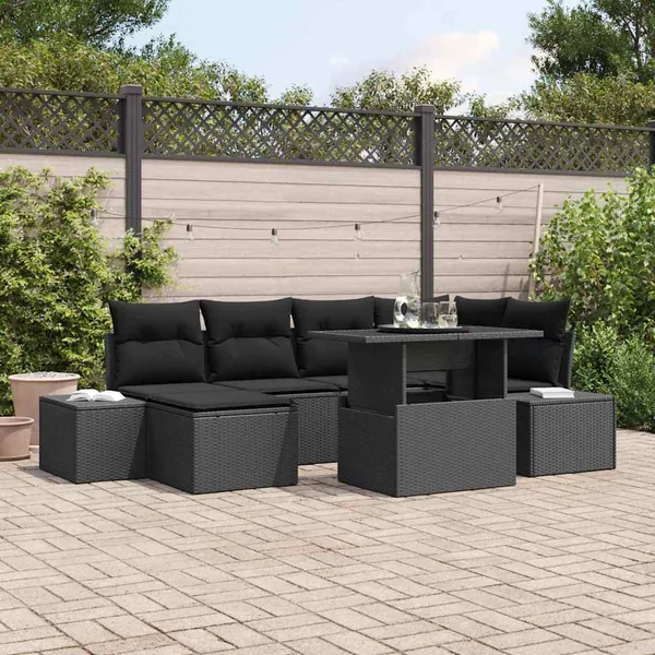 Ensemble de canapé de jardin avec coussin 7 pcs Noir