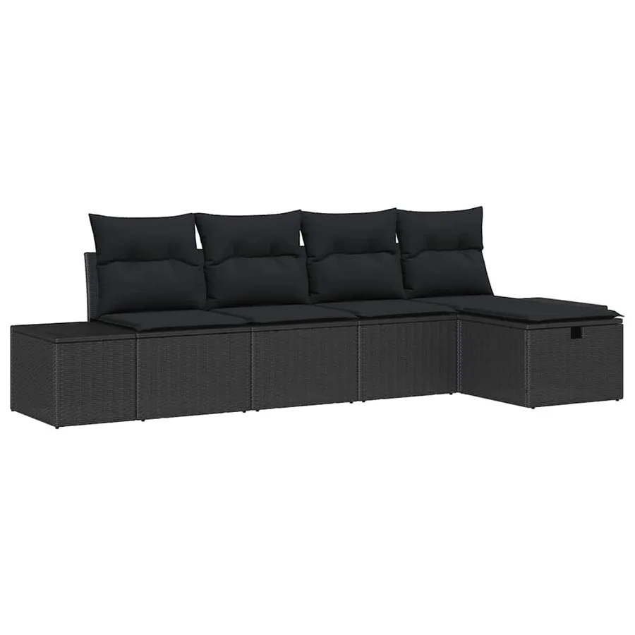 Ensemble de canapé de jardin avec coussin 5 pcs Noir polyrotin - 2