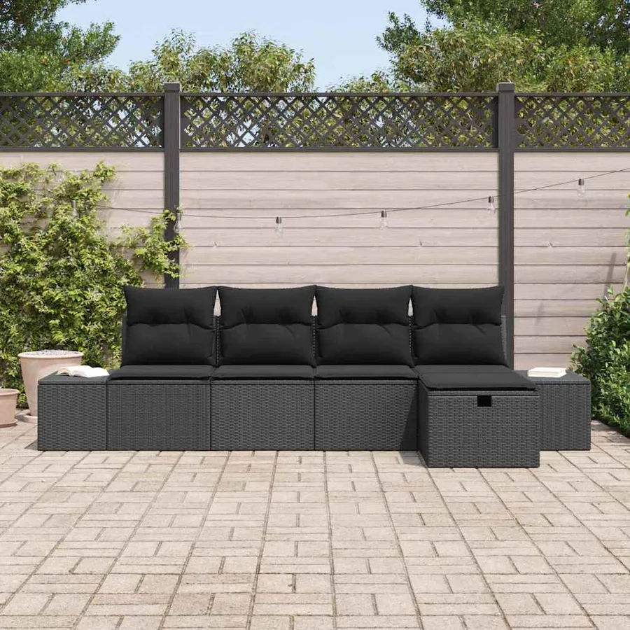Ensemble de canapé de jardin avec coussin 5 pcs Noir polyrotin - 3