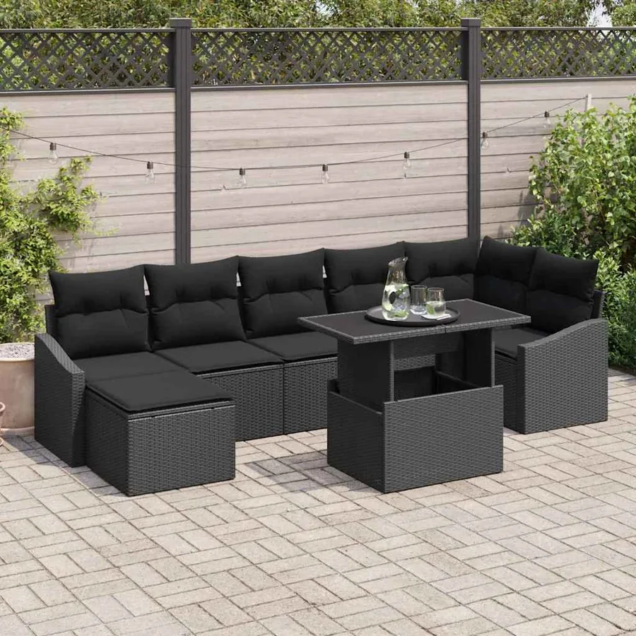 Ensemble de canapé de jardin avec coussin 8 pcs Noir