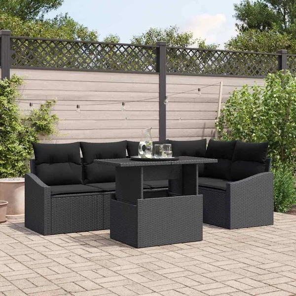 Ensemble de canapé de jardin avec coussin Réglable 6 pcs Noir