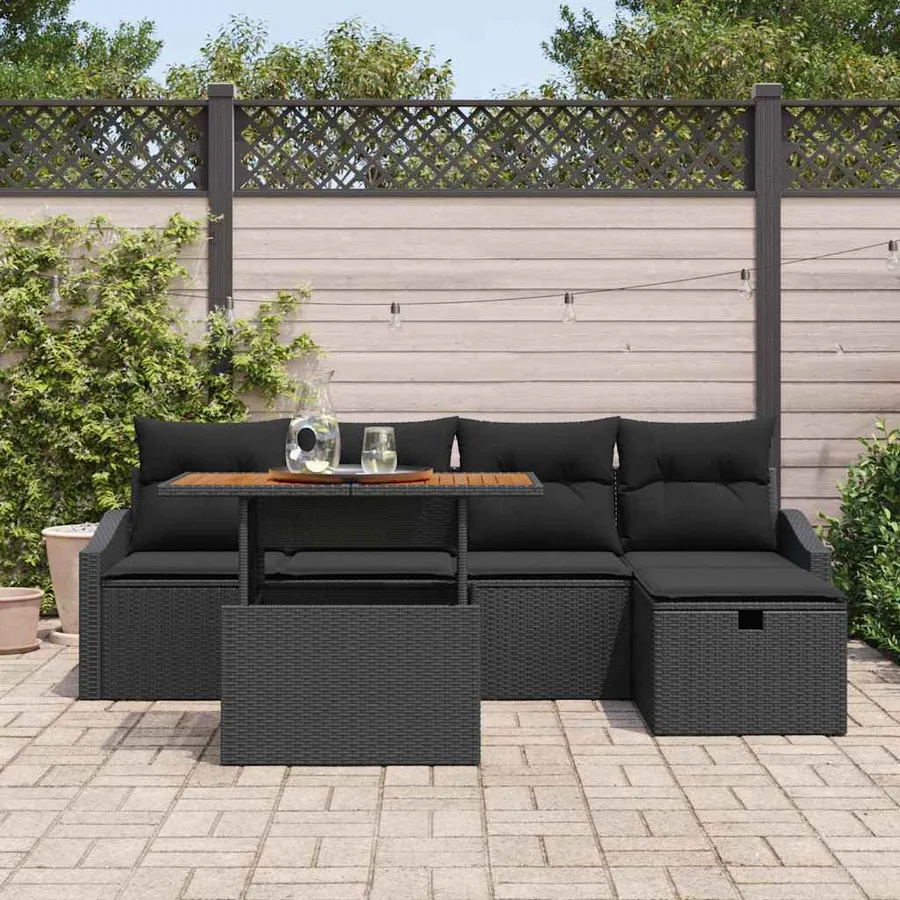 Ensemble de canapé de jardin 6 pcs Noir polyrotin - 3
