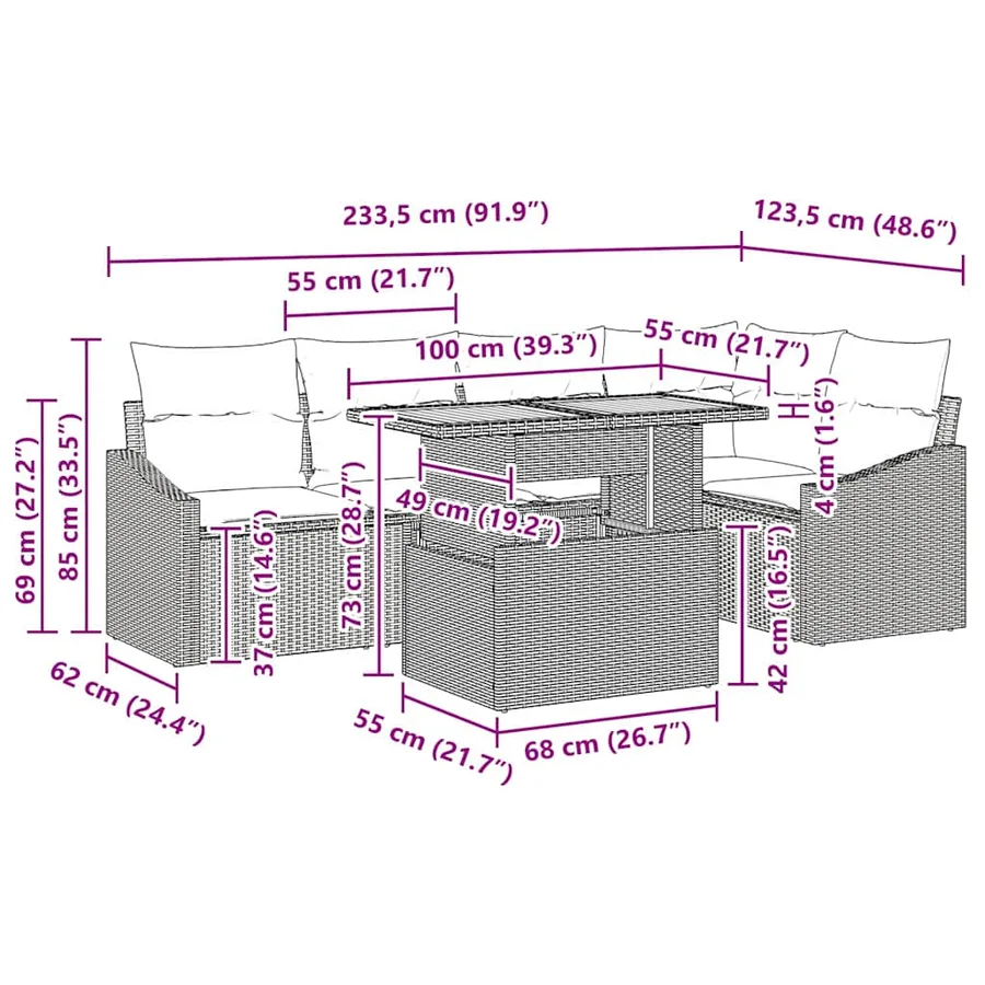 Ensemble de canapé de jardin 6 pcs Noir Poly rotin - 15