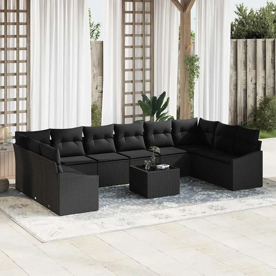 Ensemble de canapé de jardin avec stockage Noir polyrotin