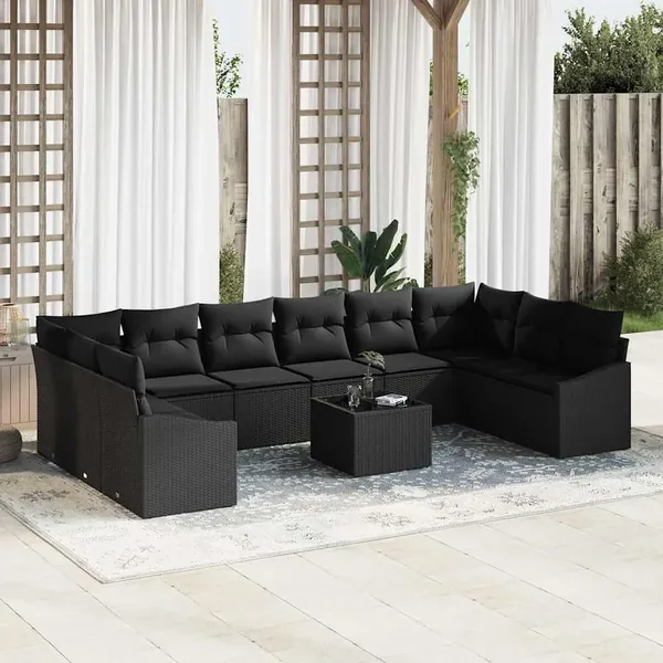 Ensemble de canapé de jardin avec stockage Noir polyrotin