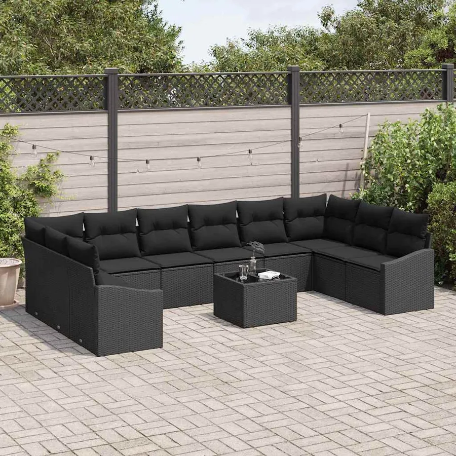 Ensemble de canapé de jardin avec stockage Noir polyrotin - 3