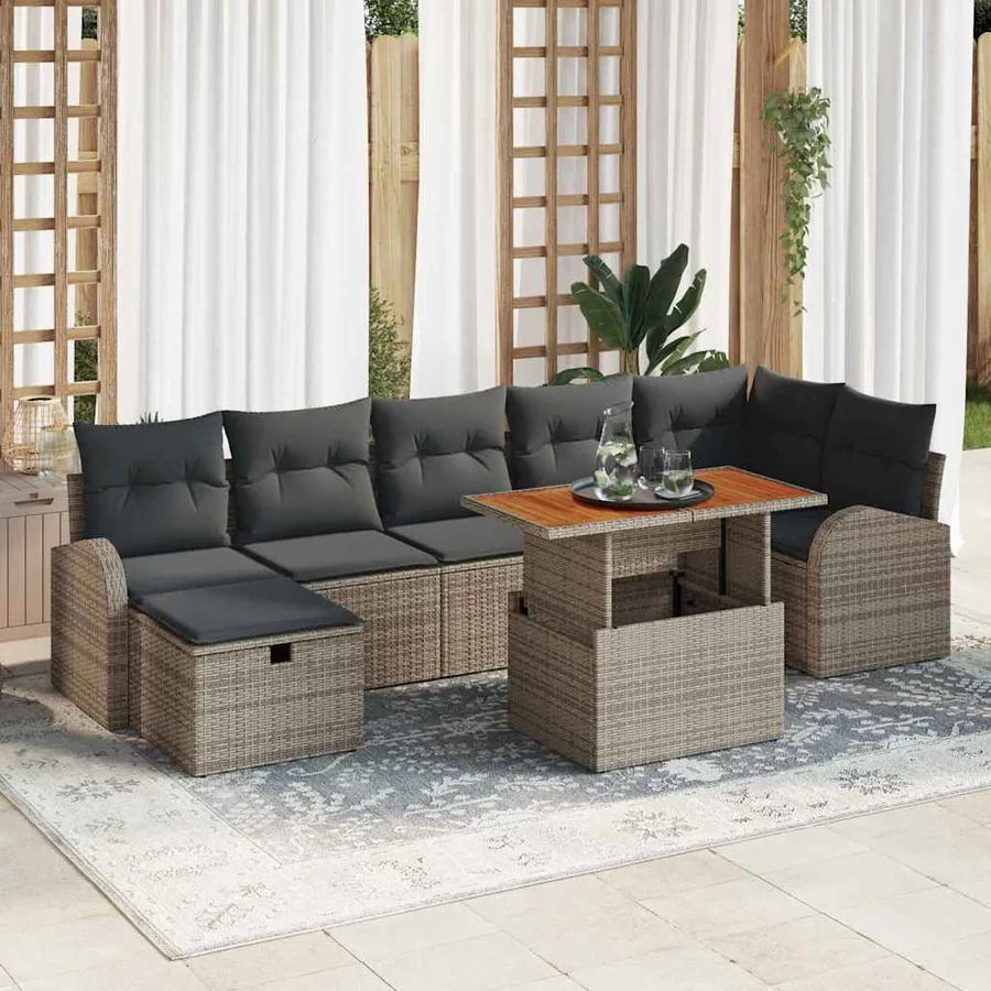 Ensemble de canapé de jardin avec coussin 8 pcs Gris polyrotin