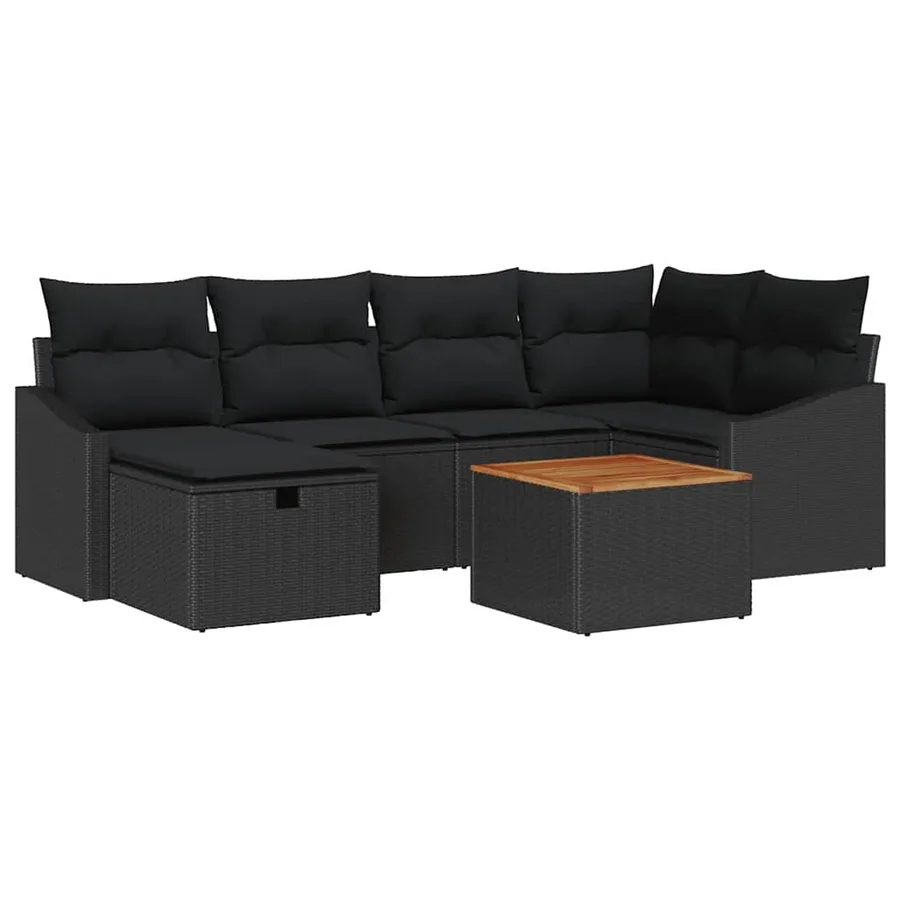 Ensemble de canapé de jardin avec coussin 7 pcs Noir Poly rotin - 2