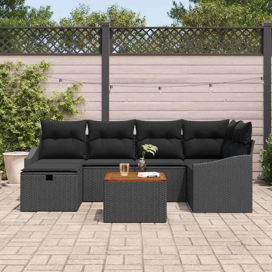 Ensemble de canapé de jardin avec coussin 7 pcs Noir Poly rotin - 3