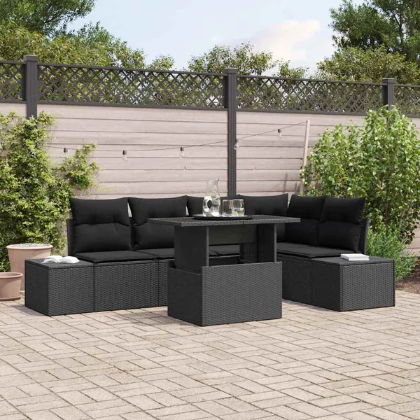 Ensemble de canapé de jardin avec coussin 6 pcs Noir Poly rotin