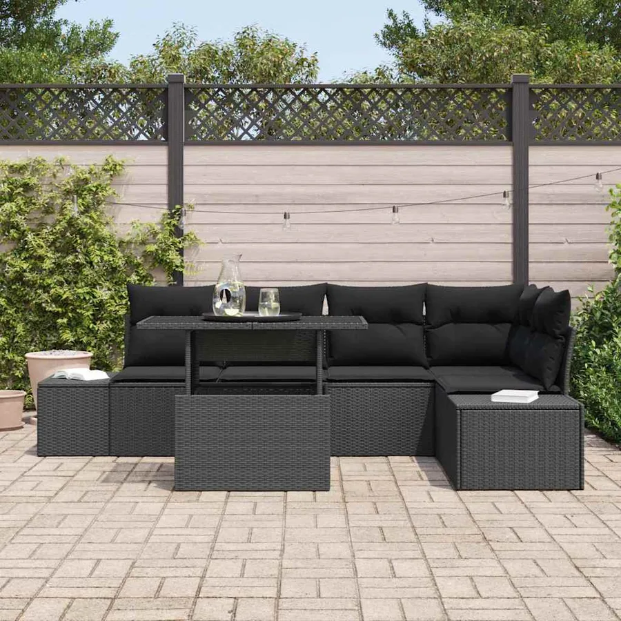 Ensemble de canapé de jardin avec coussin 6 pcs Noir Poly rotin - 3