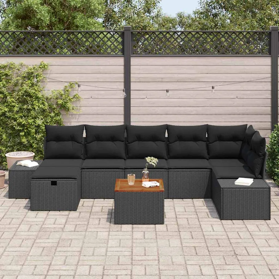 Ensemble de canapé de jardin avec coussin 8 pcs Noir polyrotin - 3