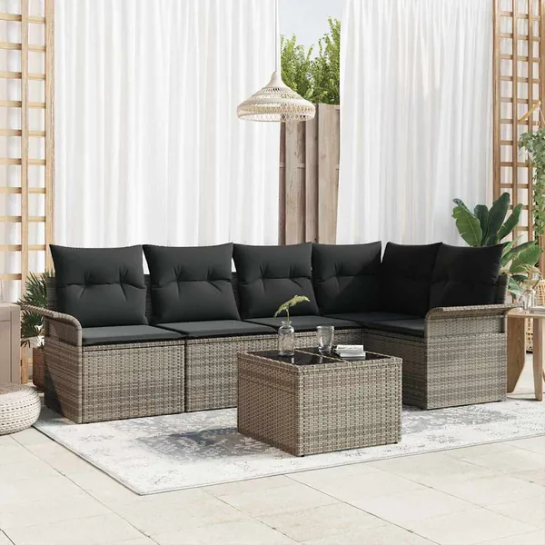 Ensemble de canapé de jardin avec coussin 6 pcs polyrotin
