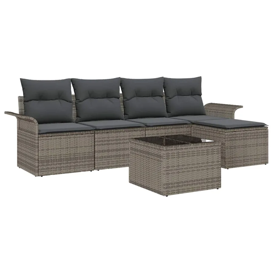 Canapé d’extérieur avec coussin 6 pcs Gris polyrotin - 2