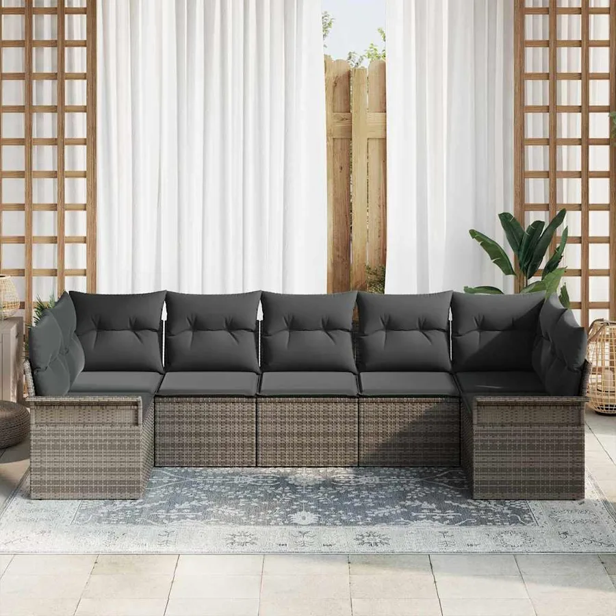 Ensemble de canapé de jardin avec coussin 7 pcs Gris polyrotin - 3