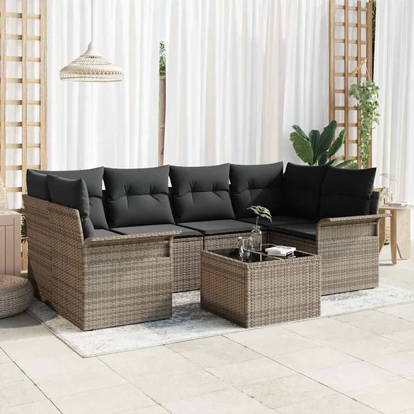 Ensemble de canapé de jardin 7 pcs Gris Poly rotin