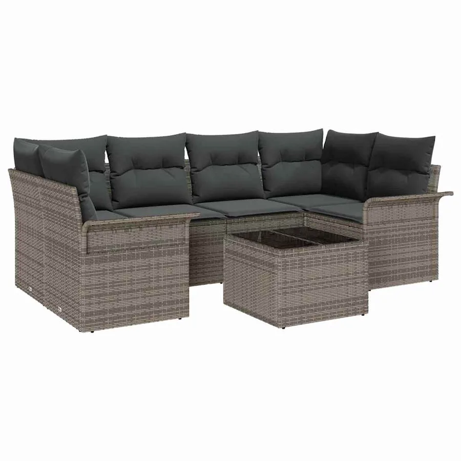 Ensemble de canapé de jardin 7 pcs Gris Poly rotin - 2
