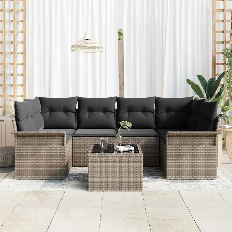 Ensemble de canapé de jardin 7 pcs Gris Poly rotin - 3