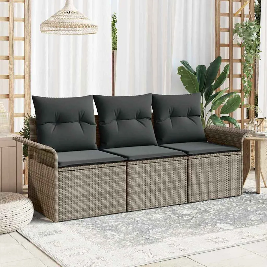 Ensemble de Canapés avec coussin 3 pcs Gris polyrotin