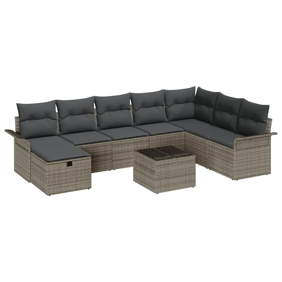 Ensemble de canapé de jardin avec coussin 9 pcs Gris polyrotin - 2