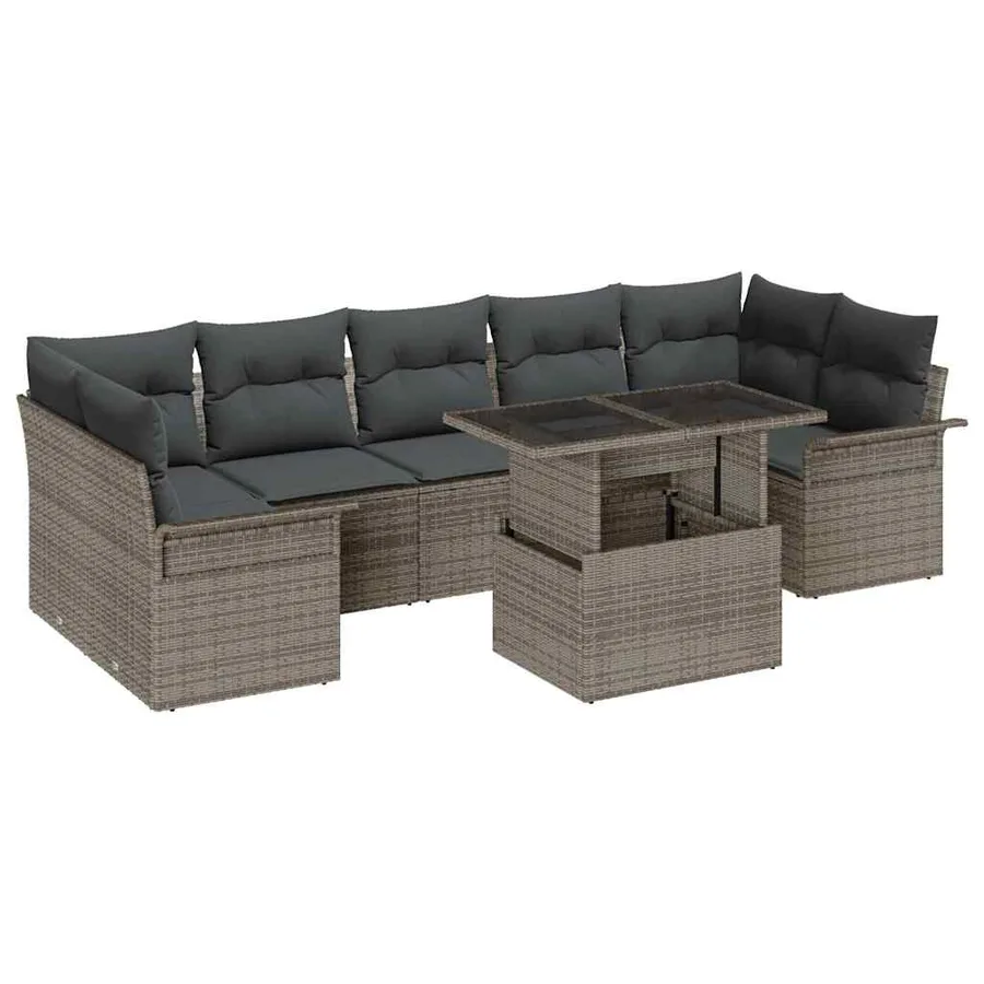 Ensemble de canapé de jardin avec coussin 8 pcs Gris polyrotin - 2