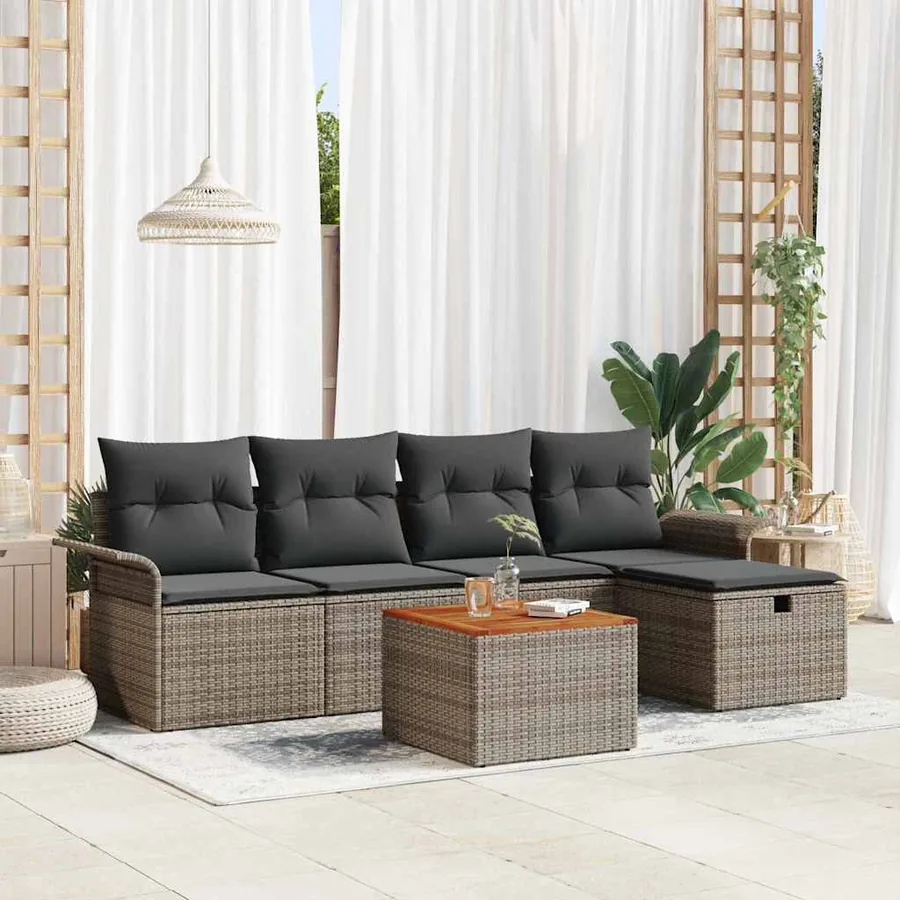 Ensemble de canapé de jardin avec coussin 6 pcs Gris polyrotin