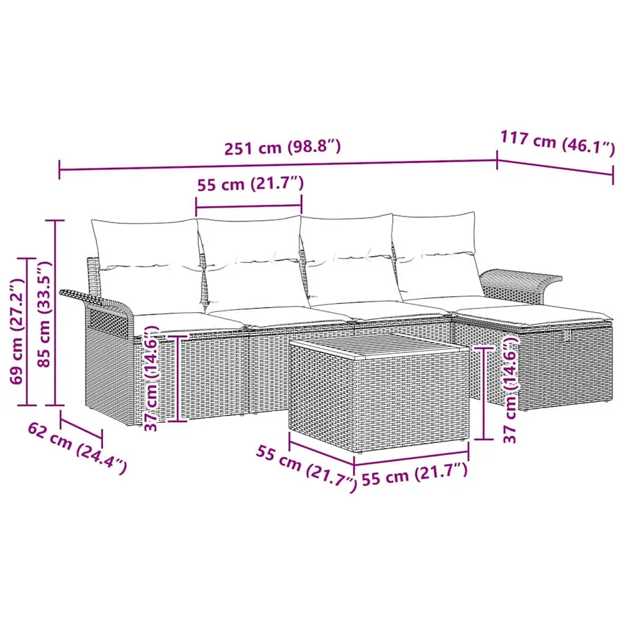 Ensemble de canapé de jardin avec coussin 6 pcs Gris polyrotin - 10