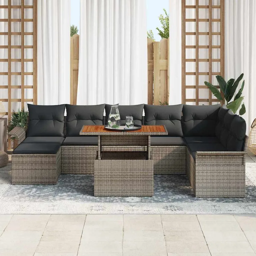 Ensemble de canapé de jardin avec coussin 9 pcs Gris - 3