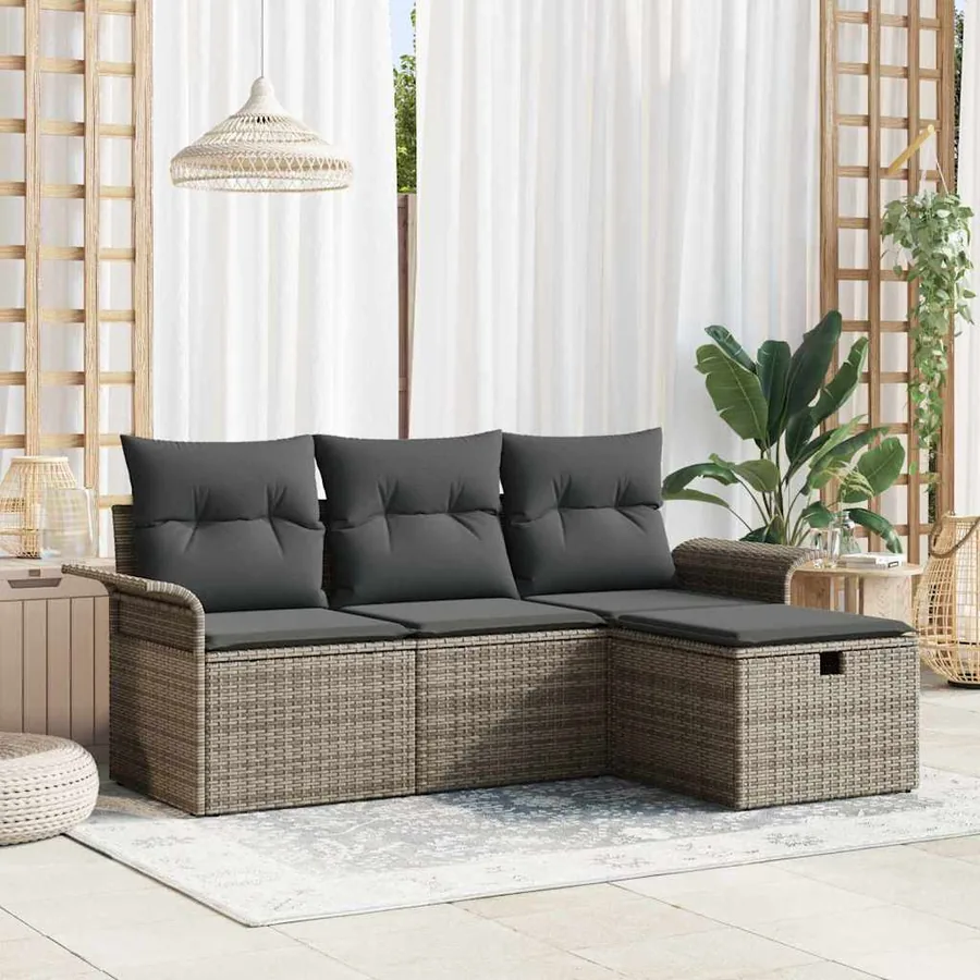 Ensemble de canapé de jardin avec coussin 4 pcs Gris polyrotin