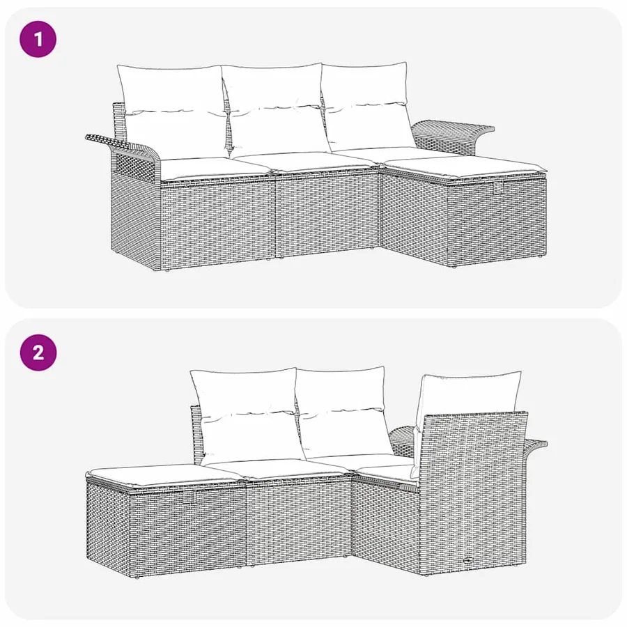 Ensemble de canapé de jardin avec coussin 4 pcs Gris polyrotin - 8