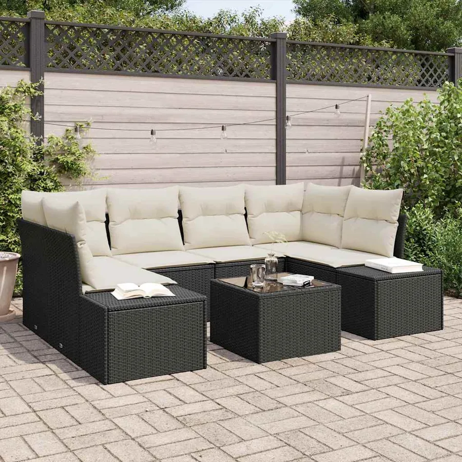 Ensemble de canapé de jardin avec coussin 7 pcs Noir polyrotin