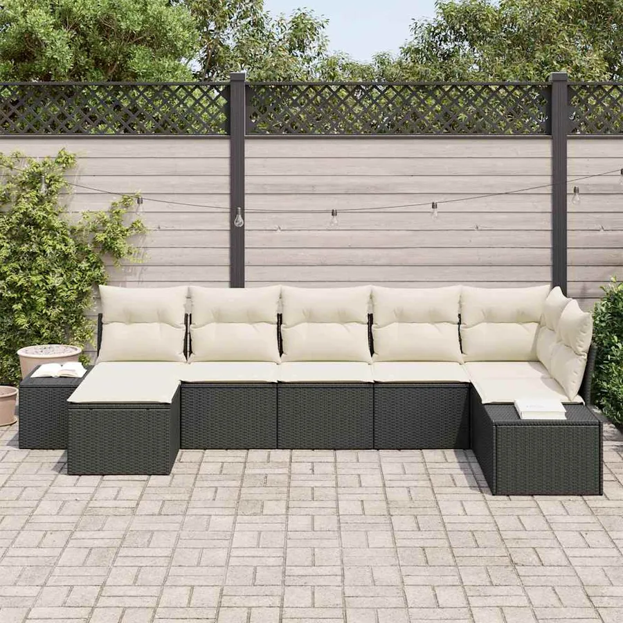 Ensemble de canapé de jardin avec coussin 7 pcs Noir polyrotin - 3