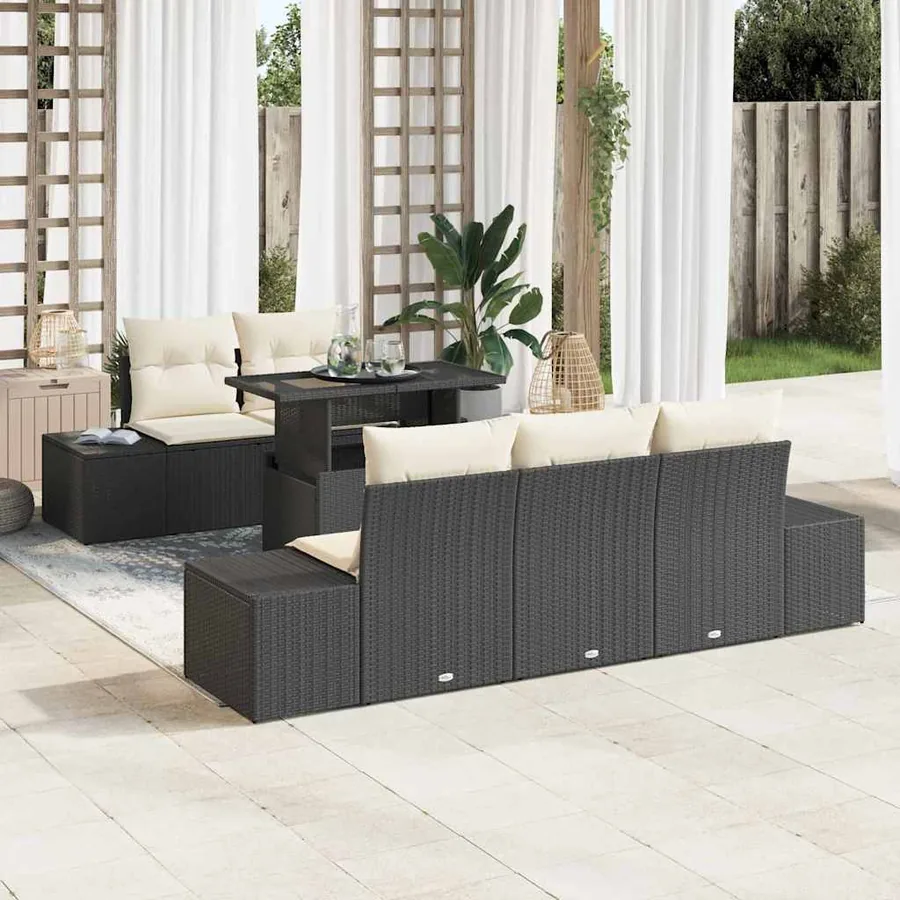 Ensemble de Canapés avec coussin 6 pcs Noir et Crème polyrotin