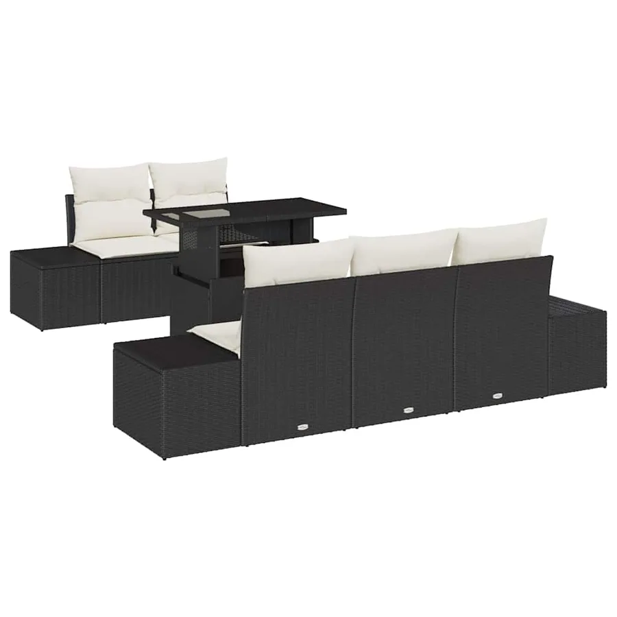 Ensemble de Canapés avec coussin 6 pcs Noir et Crème polyrotin - 2