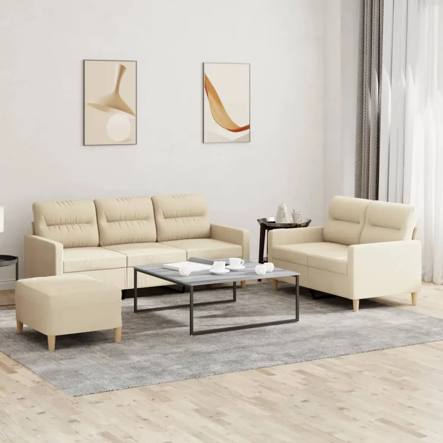 Ensemble de canapés 3 pcs avec coussins Crème Tissu