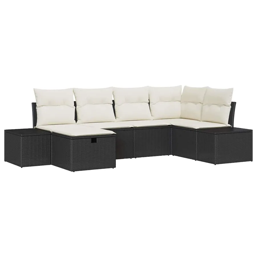 Ensemble de canapé de jardin avec coussin 6 pcs Noir polyrotin - 2
