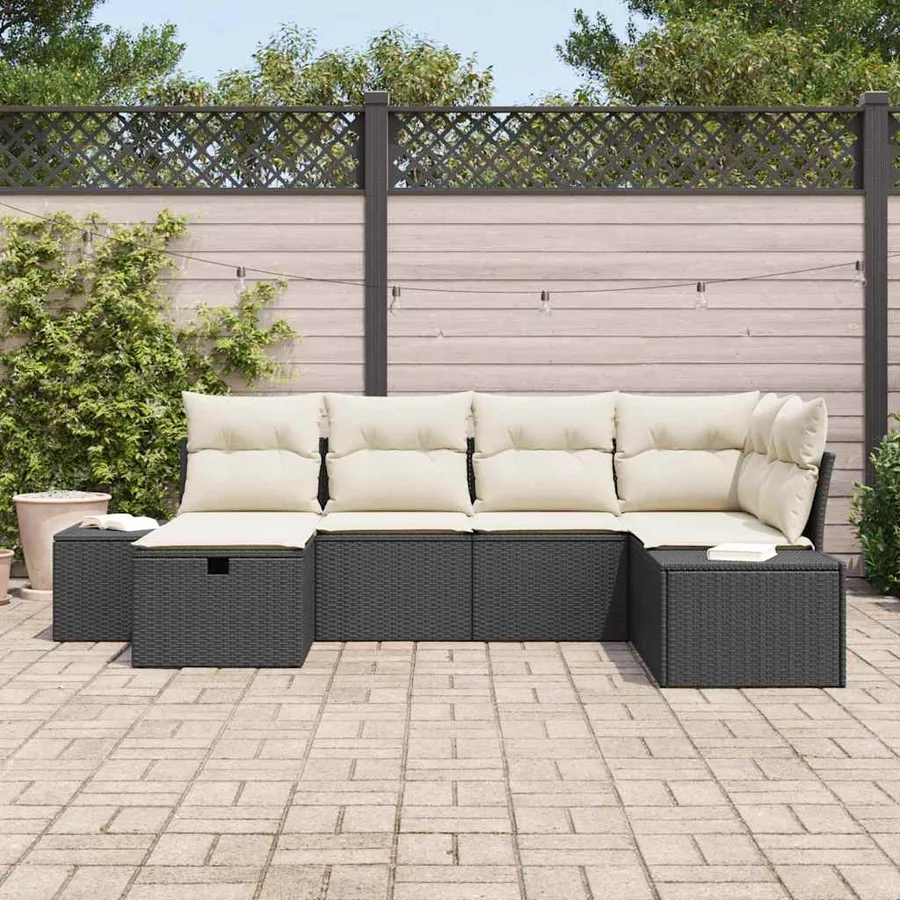 Ensemble de canapé de jardin avec coussin 6 pcs Noir polyrotin - 3