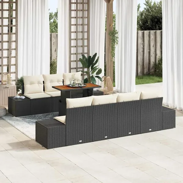 Ensemble de canapé de jardin 8 pc Noir et Crème